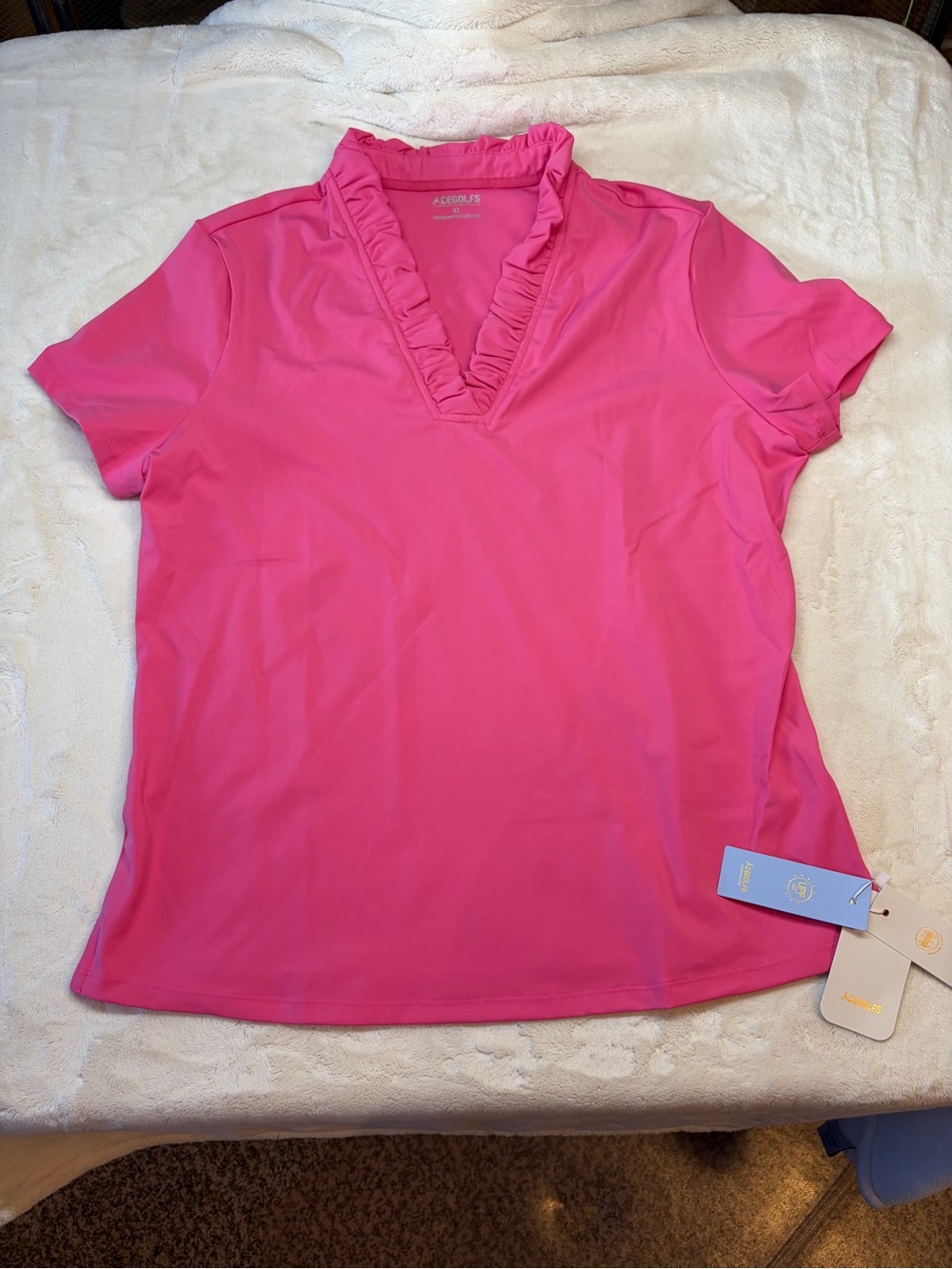 Acegolfs Women's Golf Polo Short Sleeves Ruffle Neckline Dark Pink SZ XL